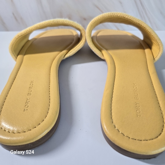 Tory Burch Double T Jacquard Slide Sandals Mellow Yellow Size 8 - Picture 5 of 12
